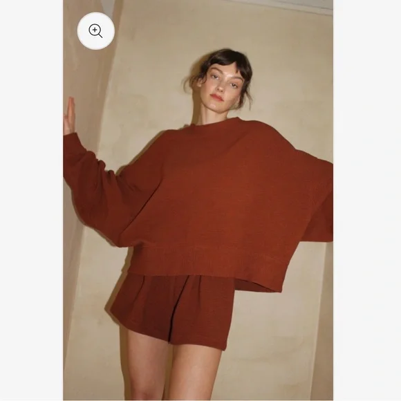 Na Nin rippled cotton oversized sweatshirt one size color cinnamon - Picture 5 of 12